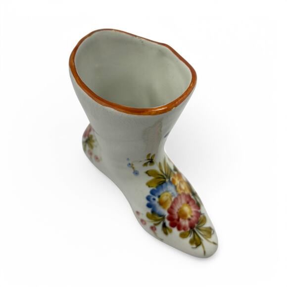 Vintage Bassano Italy Hand-Painted Ceramic Boot Vase – Floral Faience Pottery - Picture 6 of 16